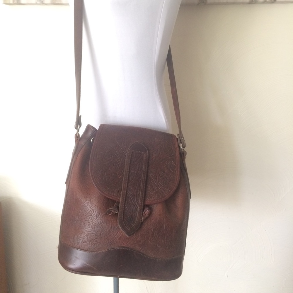 Vintage Leather Embossed Bucket Bag